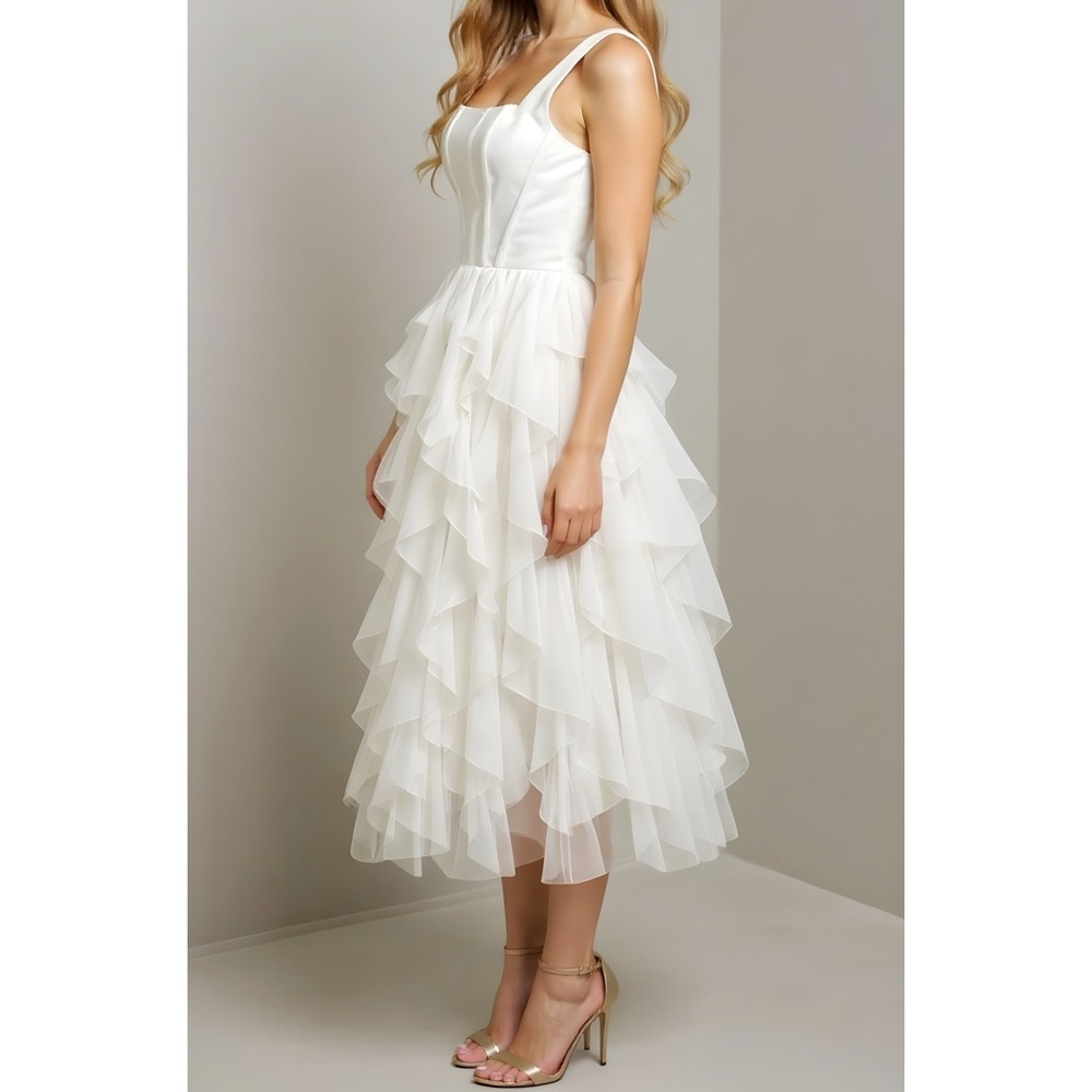 BHLDN Jada Tiered Tulle Midi Dress, White, Small - Picture 5 of 14